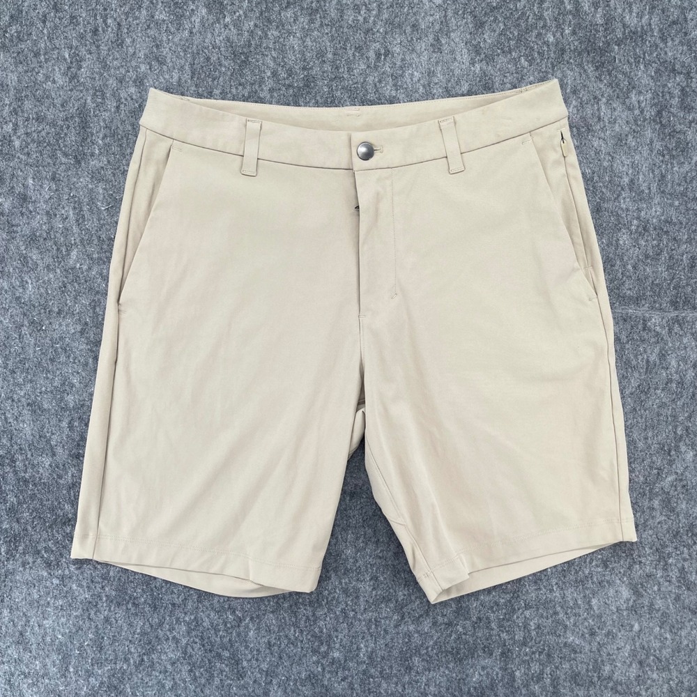 Lululemon Commission Shorts Mens 32 Tan Khaki Chino Golf Technical Stretch 9in